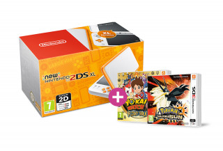 Novi Nintendo 2DS XL (belo-oranžna) + Pokemon Ultra Sun + Yokai Watch 2 FL 3DS