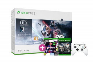 Xbox One S 1TB + Star Wars Jedi Fallen Order + FIFA 21 + Gears of War 4 + dodatni krmilnik (beli) Xbox One
