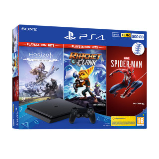 PlayStation 4 (PS4) Slim 500 GB + Marvel's Spiderman + Horizon Zero Dawn + Ratchet and Clank (paket HITS) PS4