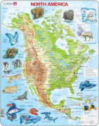 Larsen maxi sestavljanka 66 kosov Zemljevid Severne Amerike z živalmi A32 