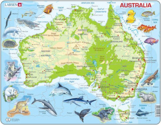 Larsen maxi puzzle 65 kosov Zemljevid Avstralije z živalmi A31 Merch