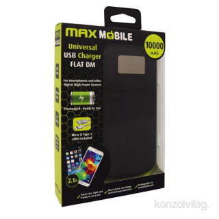 Max Mobile Flat DM 10000mA 2x USB kijelzos Black powerbank Mobile