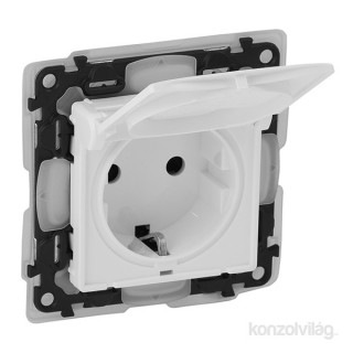 LEGRAND Valena Life 2P+F konektor z zaščito za otroke, pokrov z loputo, IP44 bela Dom