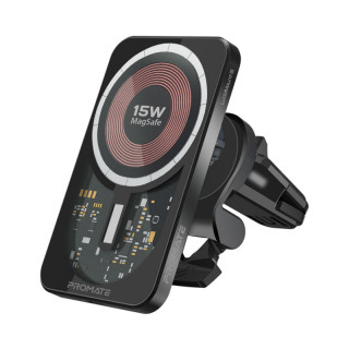 Promate LucidMount-15 Pametni telefon Črna, Prozorno USB Brezžično polnjenje Samodejno Mobile