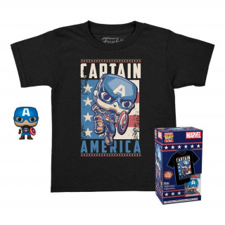 Funko Pocket Pop! & majica: Marvel - Stotnik Amerika (posebna izdaja) (4 cm) Vinilna figura in majica z nagibno glavo (L) Merch