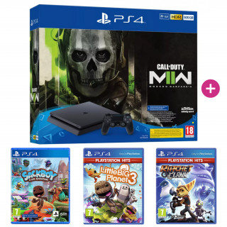 Playstation 4 (PS4) Slim 500 GB + Call of Duty Modern Warfare 2 + Sackboy: A Big Adventure + LittleBigPlanet 3 + Ratchet & Clank PS4