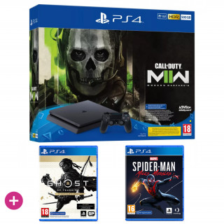 Playstation 4 (PS4) Slim 500 GB + Call of Duty Modern Warfare 2 + Ghost of Tsushima Director's Cut + Marvel's Spider-Man: Miles Morales PS4