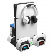 FROGGIEX PS5/PS5 Slim dodatna oprema, stojalo za ventilator + držalo za slušalke - belo (FX-P5-C4-W) 