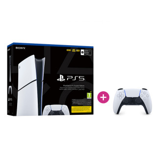 PlayStation 5 Digital Edition (Slim) + PlayStation 5 (PS5) DualSense Controller (belo-črna) PS5