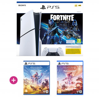 PlayStation 5 (Slim) Fortnite Cobalt Star bundle + Horizon - Forbidden West CE + Horizon Zero Dawn Rem PS5