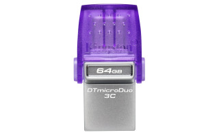 Kingston Technology DataTraveler microDuo 3C pogon USB 64 GB USB Type-A / USB Type-C 3.2 Gen 1 (3.1 Gen 1) Vijolična, Nerjaveče jeklo PC