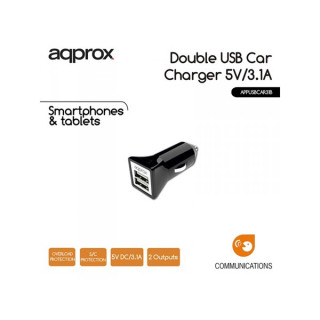 APPROX Avtopolnilec za telefon - 2 kosa USB2.0, 5V/3.1A, črn Dom